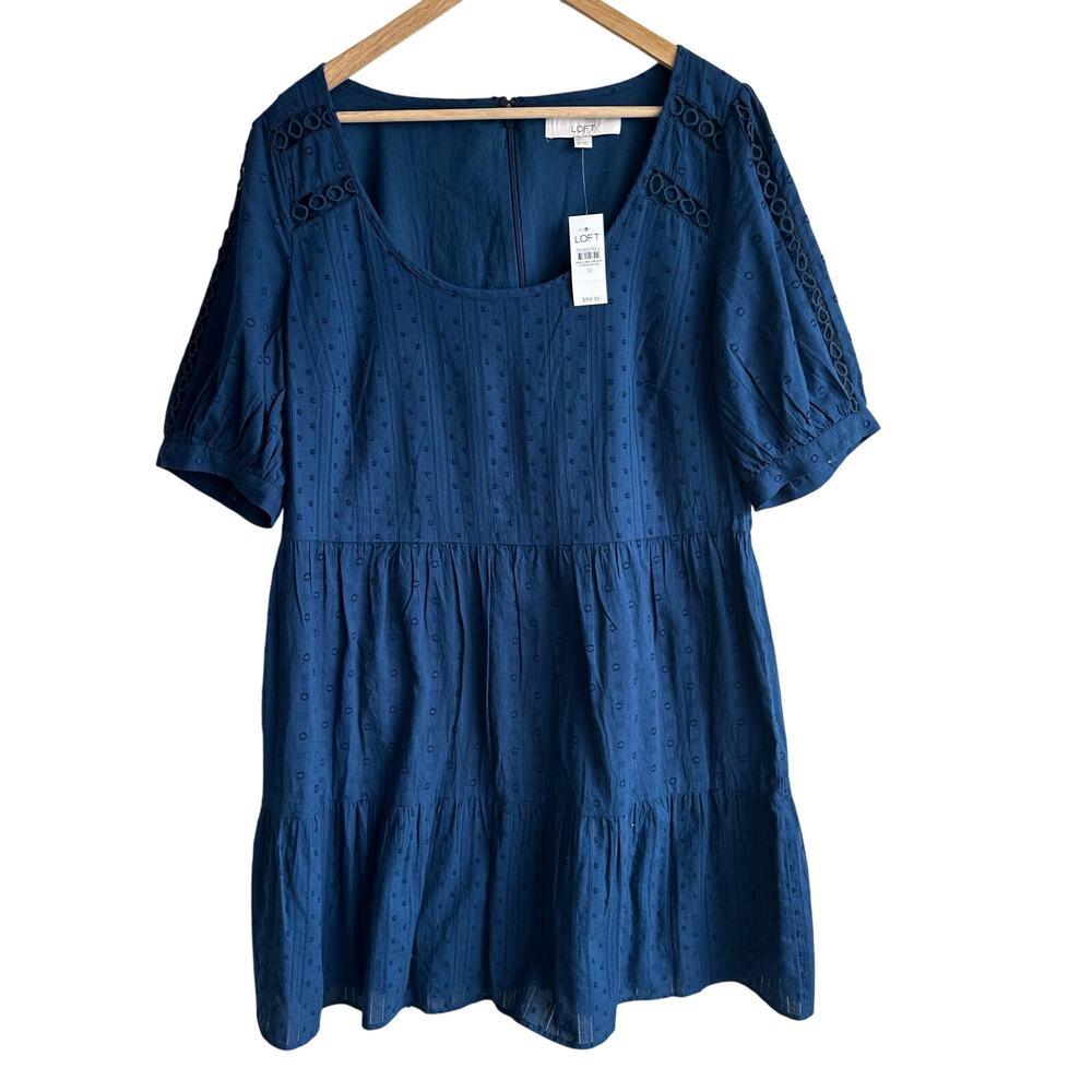 LOFT Eyelet Cotton Shift Dress 10 NEW Teal